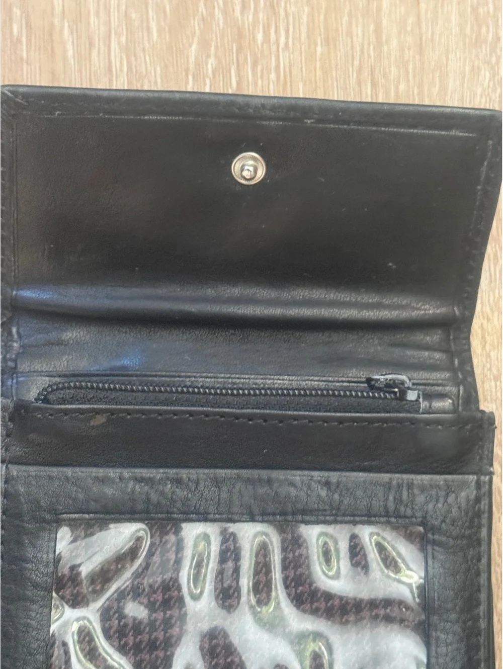 Black Leather Bi-Fold Wallet with ID Window and Card Slots